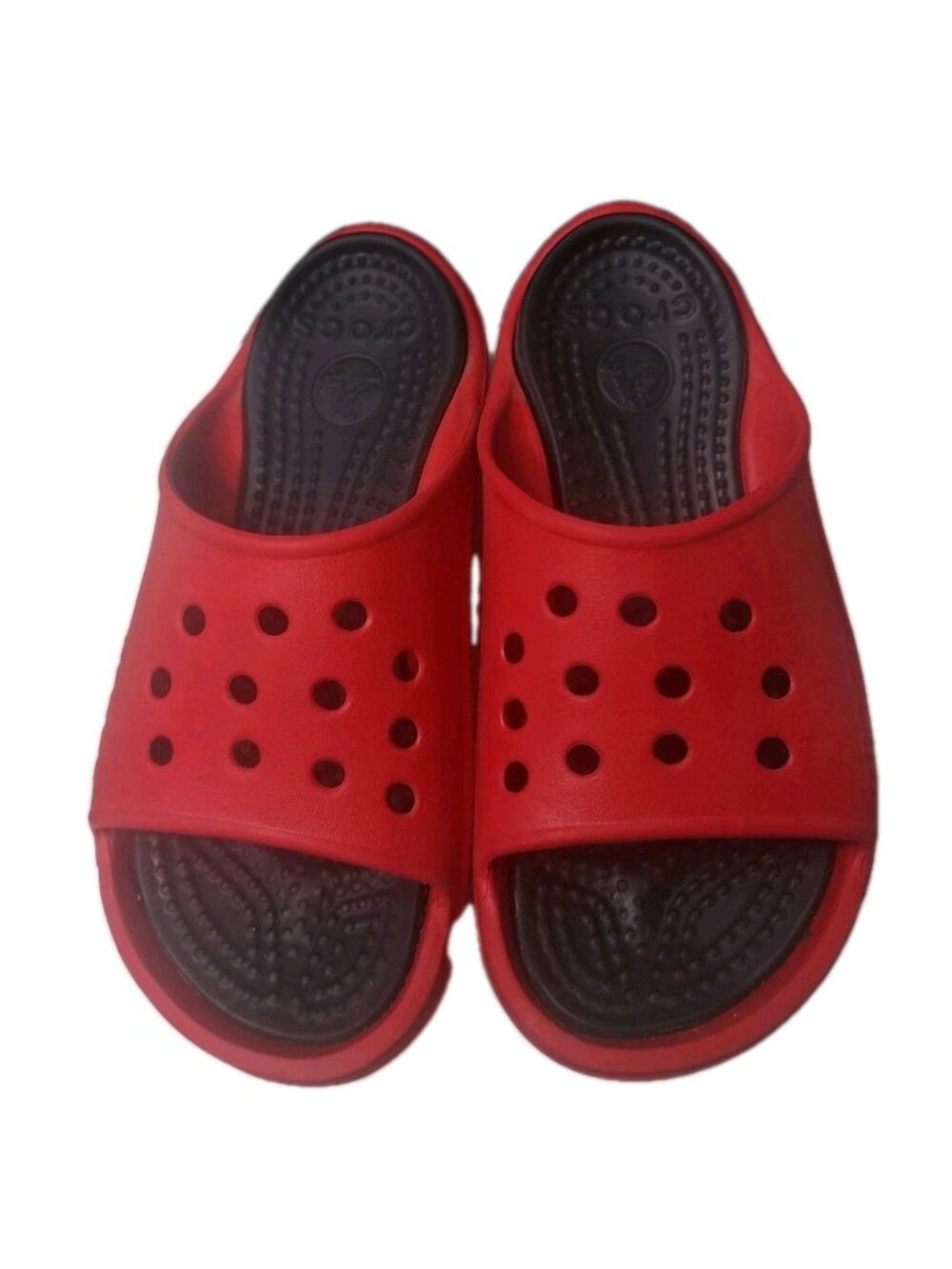 Crocs Slides Scutes Sandals Mens 8 Womens 10 Red Black Comfort Beach Pool Cruise